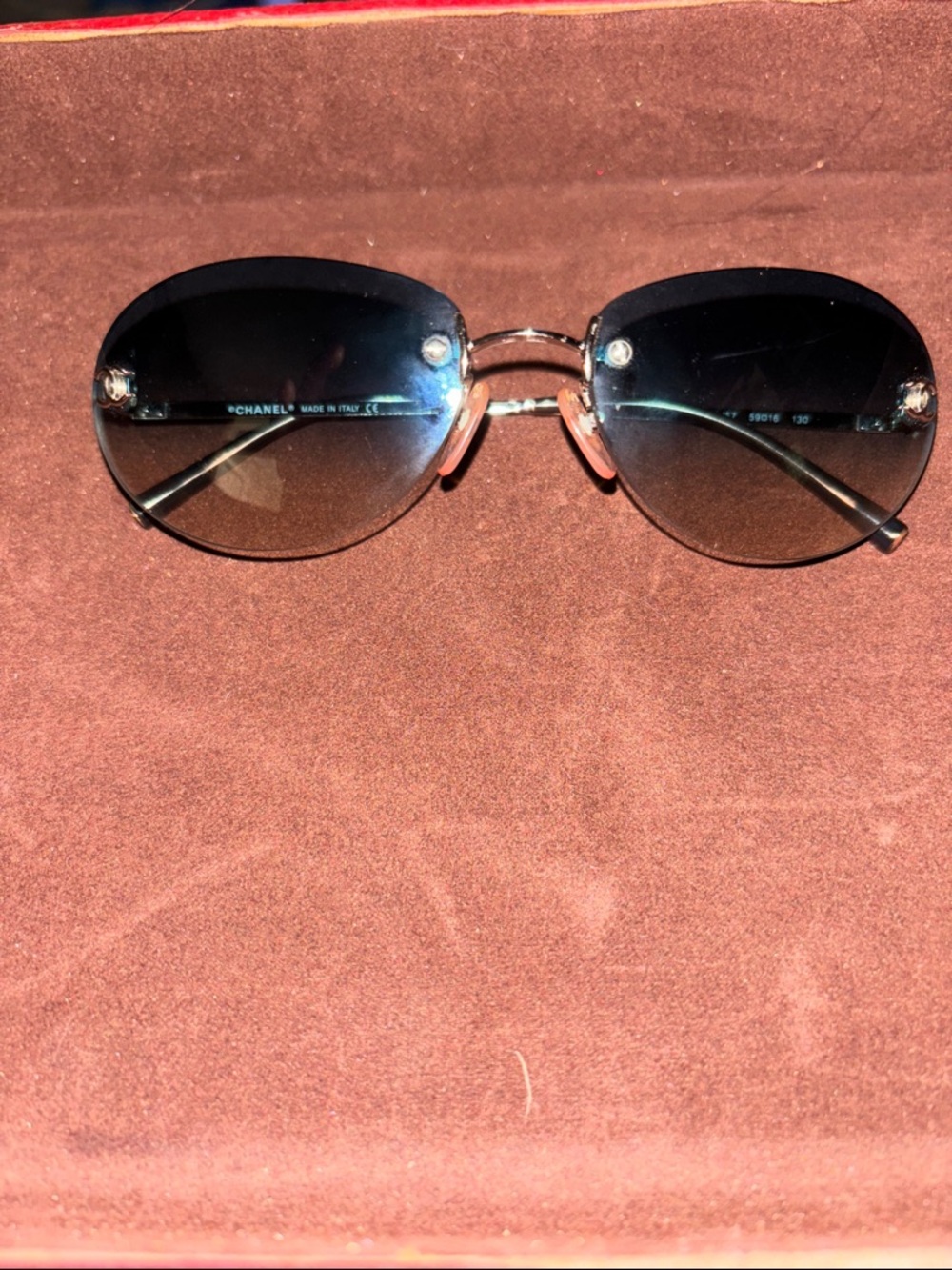CHANEL Black Gradient Oval Sunglasses with Silver Accents